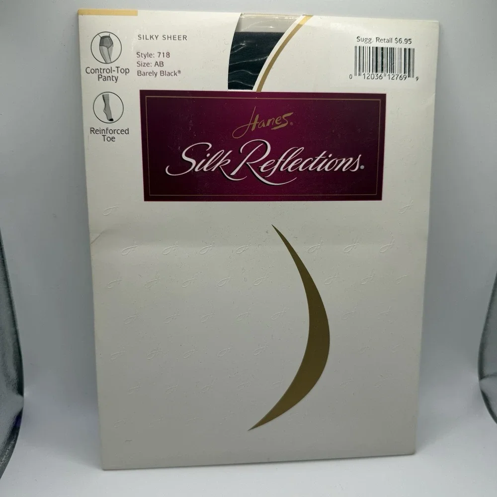 Hanes Silk Reflections 718 AB Barely Black Silky Sheer Control‎ Top Pantyhose